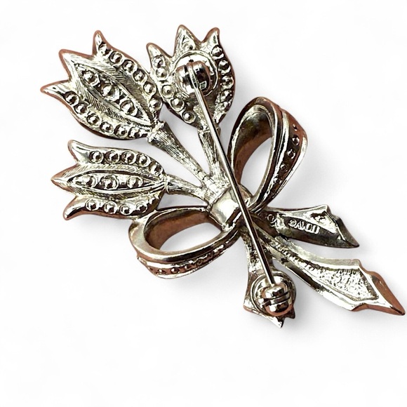 Vintage Avon Pink Rhinestone Tulip Flower Bouquet Bow Faux Marcasite Brooch Pin - Picture 2 of 7